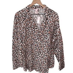 NWT Victoria's Secret Animal Print Flannel Pajama Top Long Sleeve